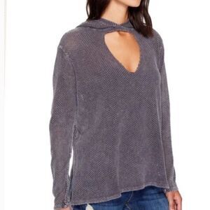 NEW Project Social Naomi Perforator Cutout Long Sleeve Hooded Shirt Tunic Gray S